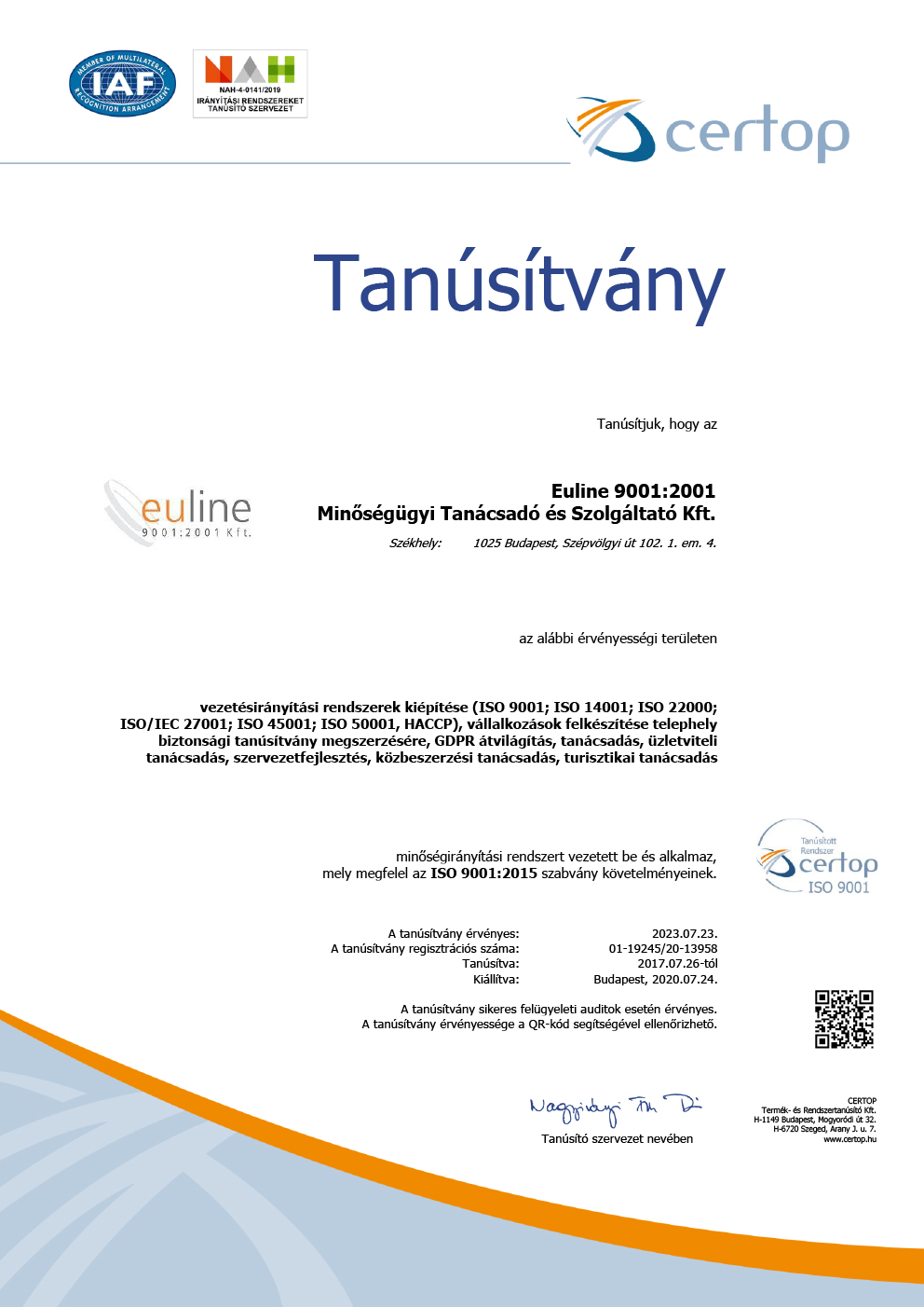 ISO 9001-2009 Certop tanúsítvány